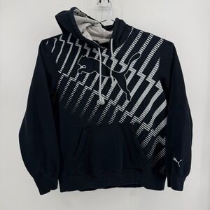 Puma Hoodie Mens L Black Geometric Graphic Cotton Blend Pullover 836916
